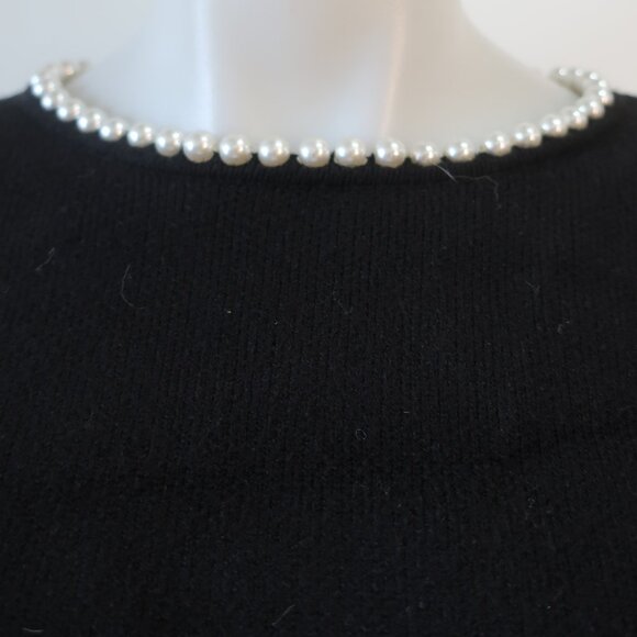 NWT Womens Lucy Paris 72 Black Long Sleeve Carlota Pearl Bead Collar Sweater S - Picture 4 of 10